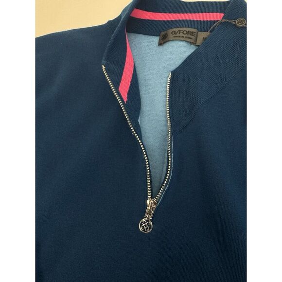NWT G/FORE V-Neck Quarter Zip Wool Blend Sweater PTRL Blue Men's MEDIUM $255 - Picture 5 of 9